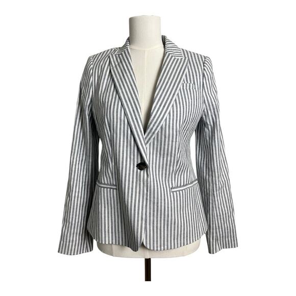 NWT Banana Republic Blazer Linen Cotton Blend Womens Jacket Pinstripe 4 Preppy - Picture 3 of 9